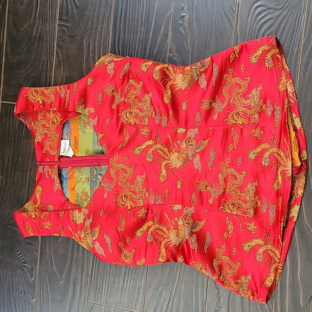 Chinese style red sleeveless top M 8